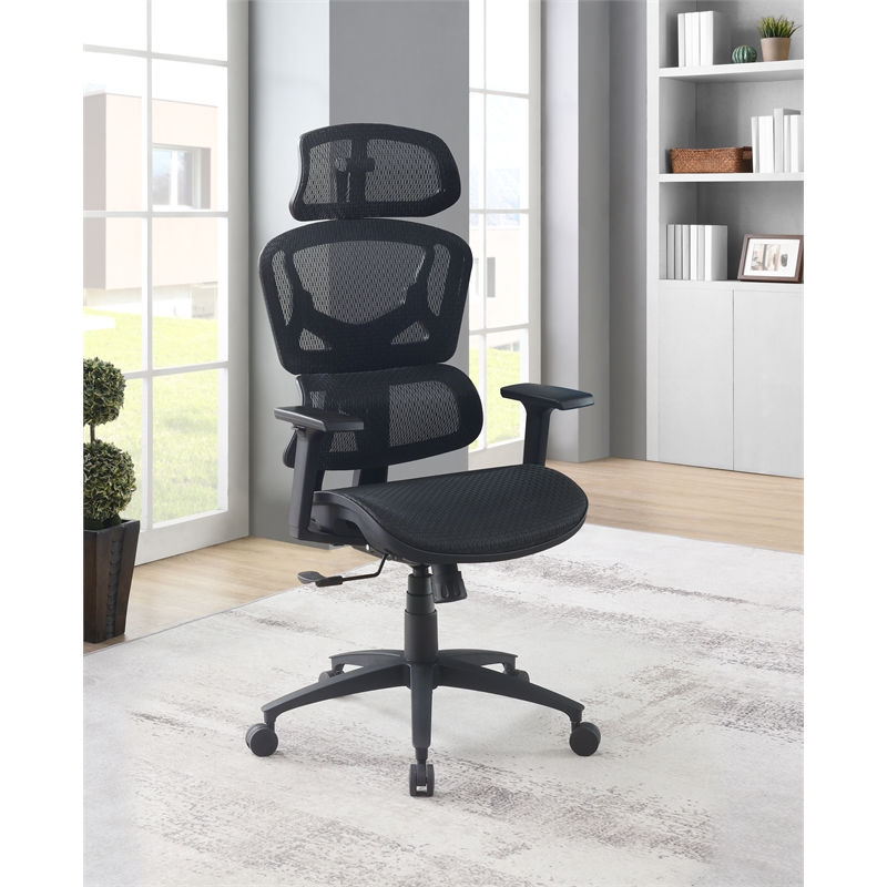 Black Mesh Back and Fabric Seat with Adjustable Arms and Headrest