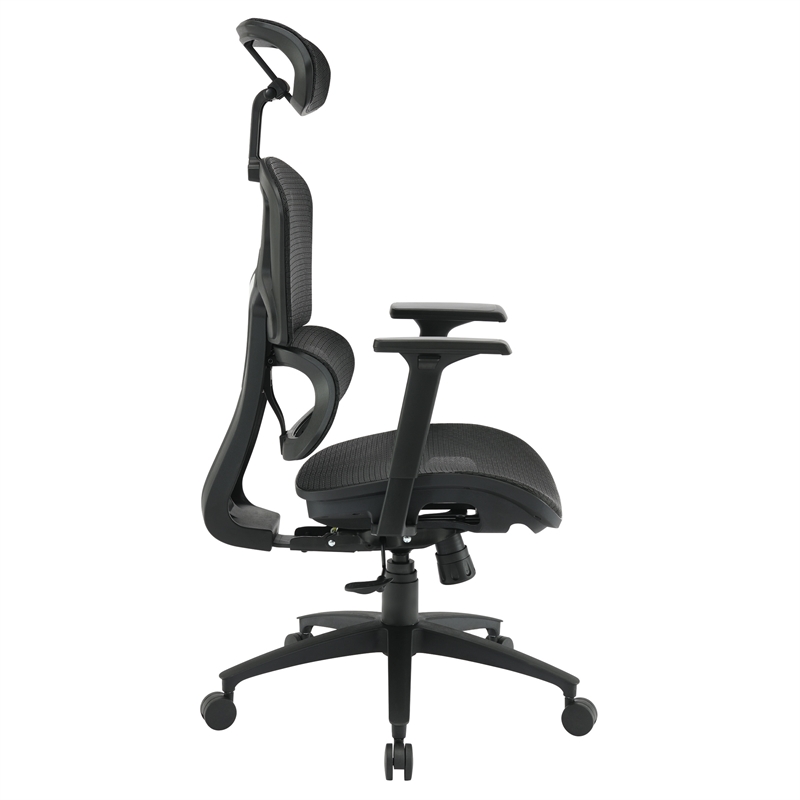 Black Mesh Back and Fabric Seat with Adjustable Arms and Headrest