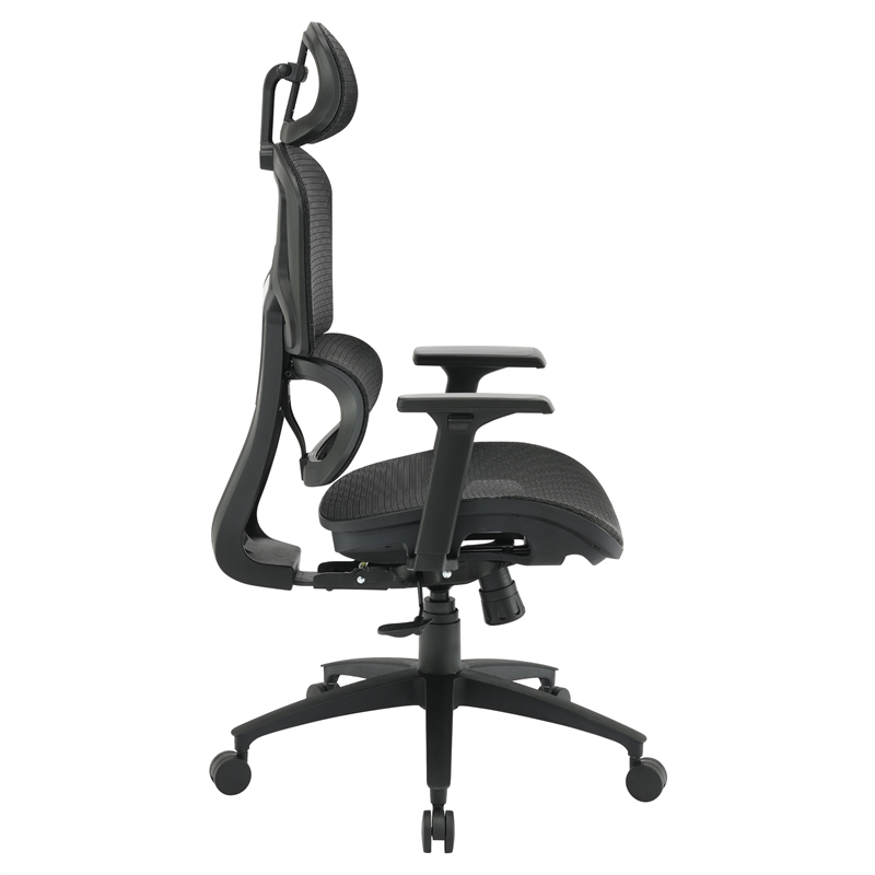 Black Mesh Back and Fabric Seat with Adjustable Arms and Headrest