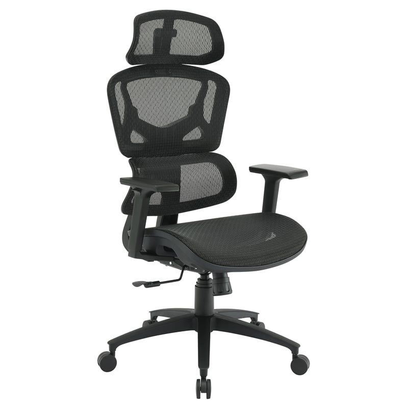 Black Mesh Back and Fabric Seat with Adjustable Arms and Headrest