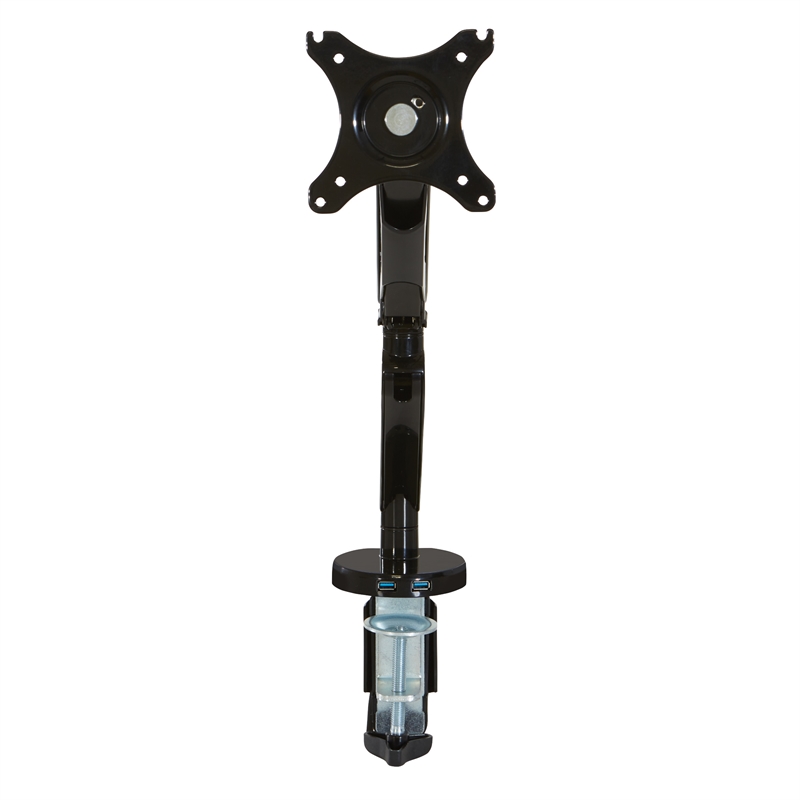 Single Monitor Arm with Dual USB 3.0 Port in Black Aluminum Finish