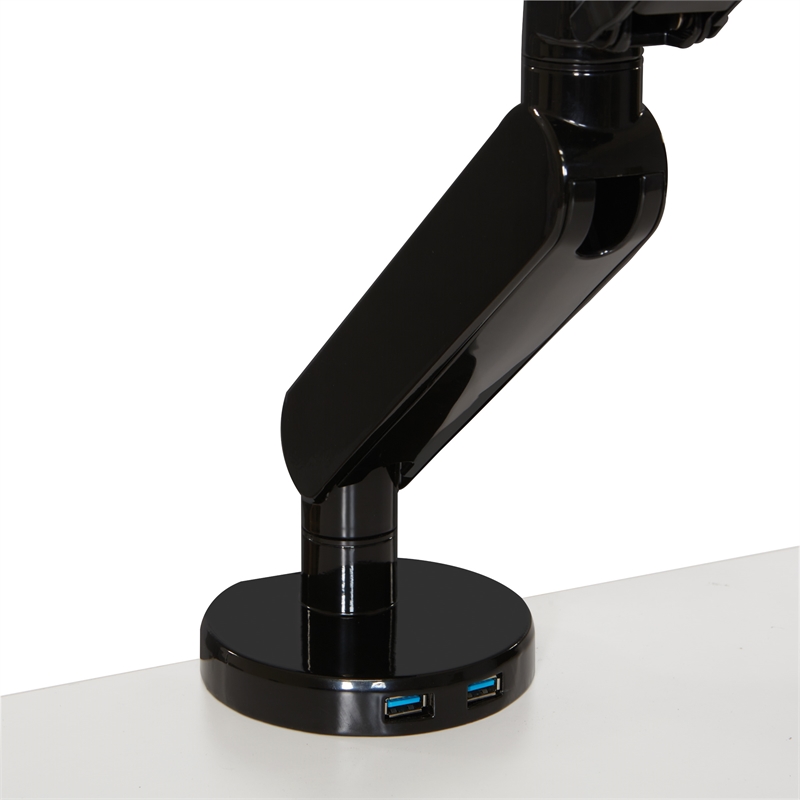 Single Monitor Arm with Dual USB 3.0 Port in Black Aluminum Finish