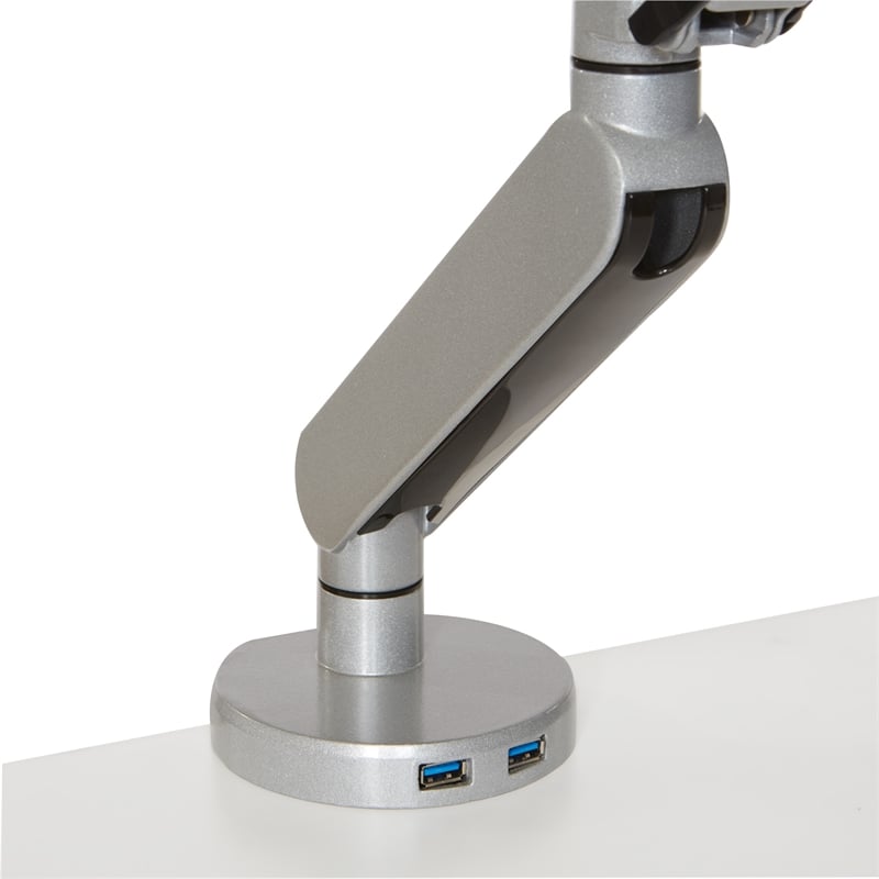 Single Monitor Arm with Dual USB 3.0 Port in Silver Aluminum Finish
