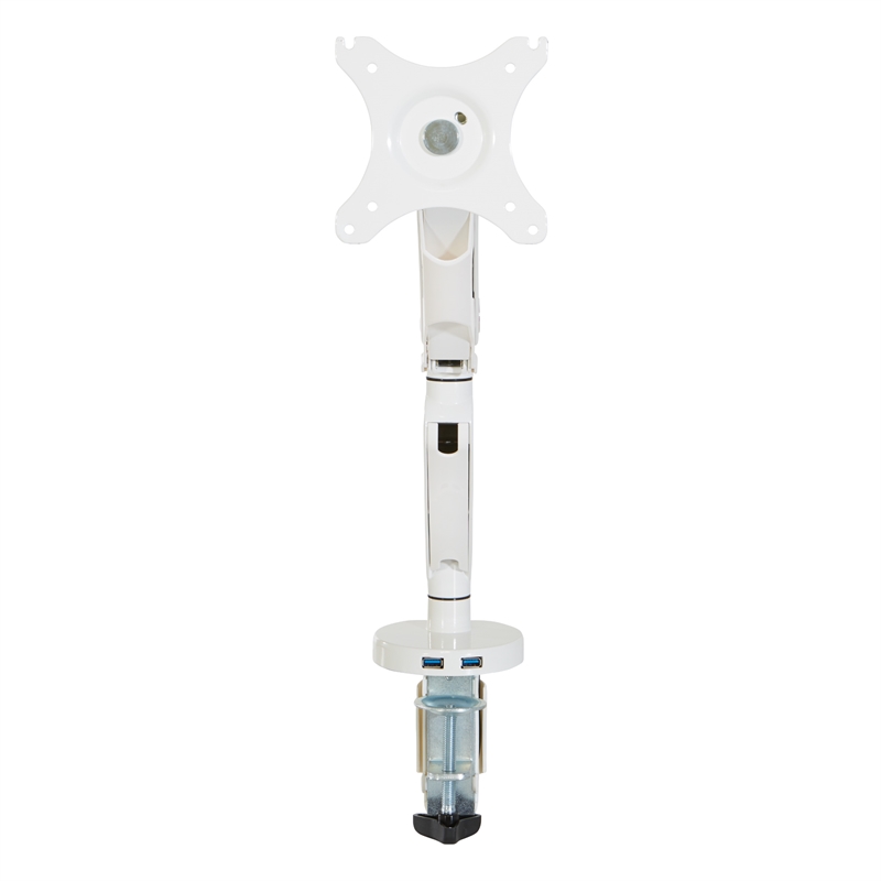Single Monitor Arm with Dual USB 3.0 Port in White Aluminum Finish