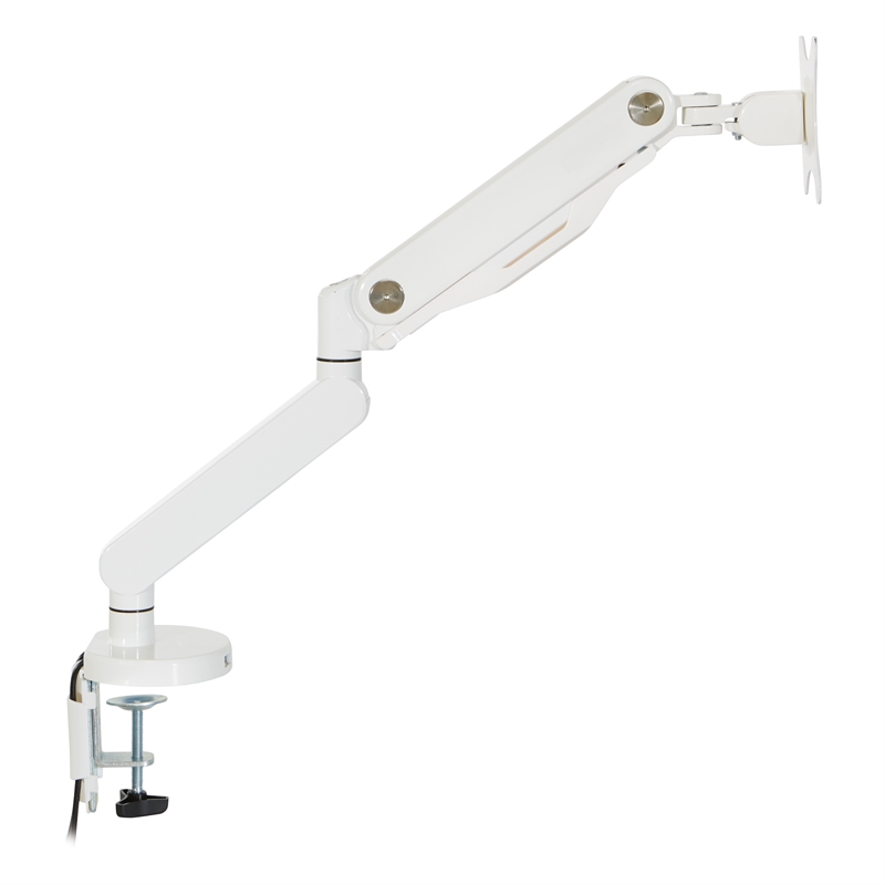 Single Monitor Arm with Dual USB 3.0 Port in White Aluminum Finish