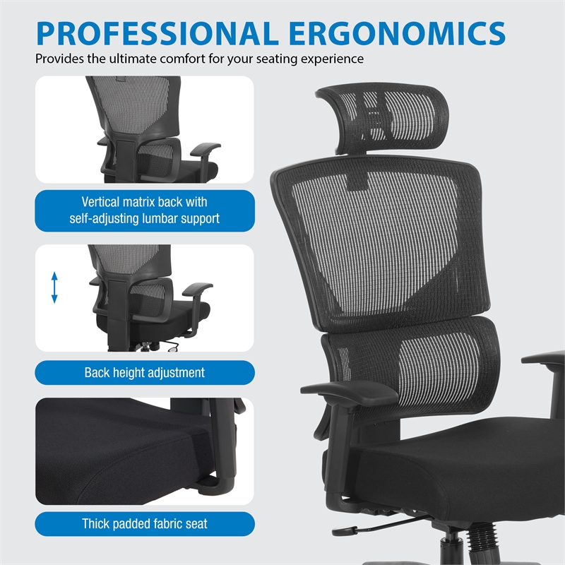 Black Vertical Matrix Back Mesh Seat in Black Fabric