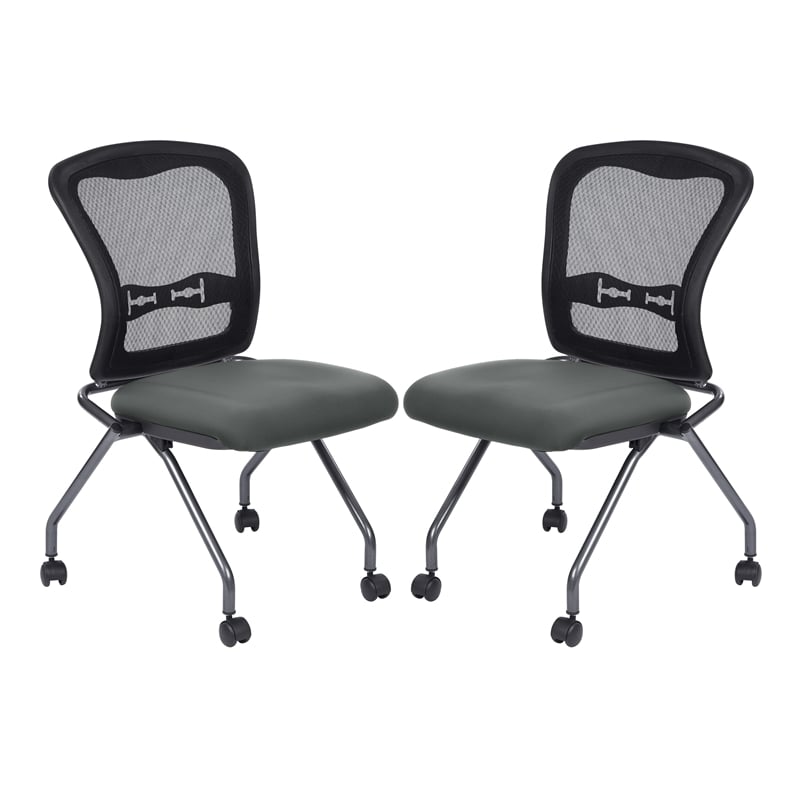 Deluxe Armless Folding Chair With ProGrid  Back (2-Pack) in Gray Fabric