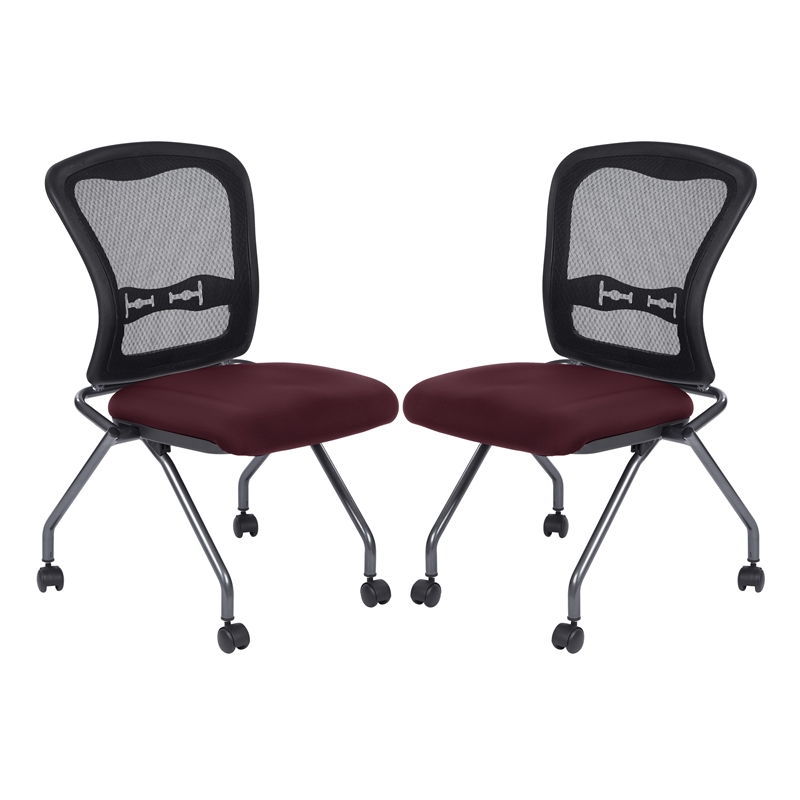 Deluxe Armless Folding Chair With ProGrid  Back (2-Pack) in Burgundy Fabric