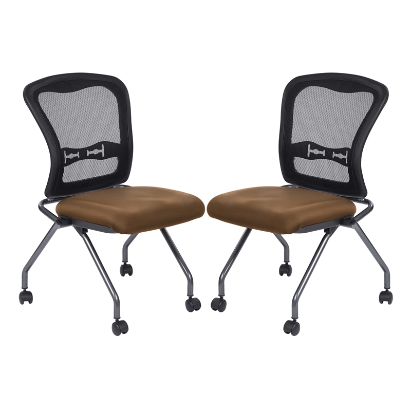 Deluxe Armless Folding Chair With ProGrid  Back (2-Pack) in Taupe Fabric