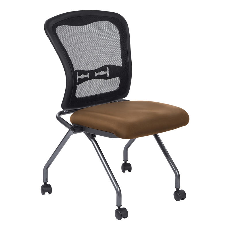 Deluxe Armless Folding Chair With ProGrid  Back (2-Pack) in Taupe Fabric