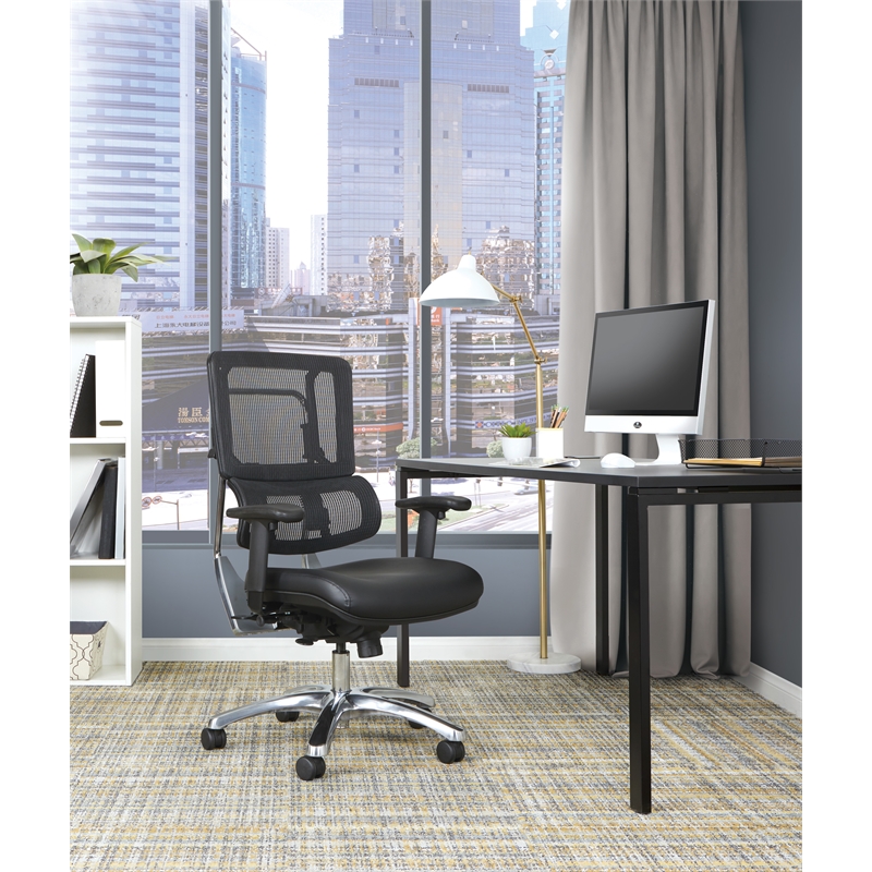 Vertical Black Mesh Back and Dillon Black Fabric Seat with Polished Aluminum