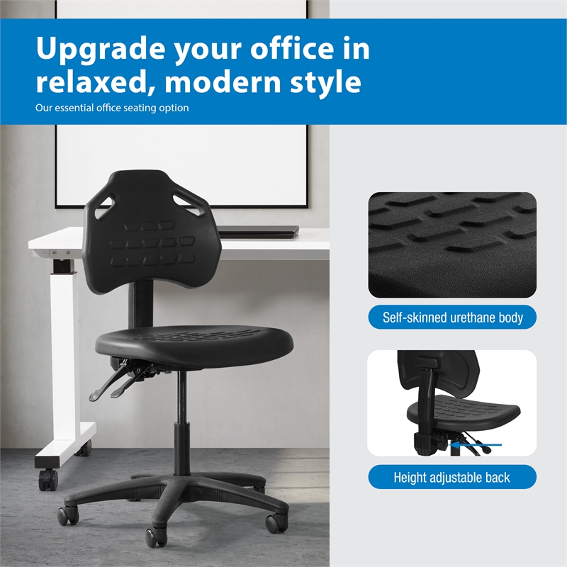 Black Self Skinned Urethane Task Chair Seat with Tilt Back Angel Adjustable