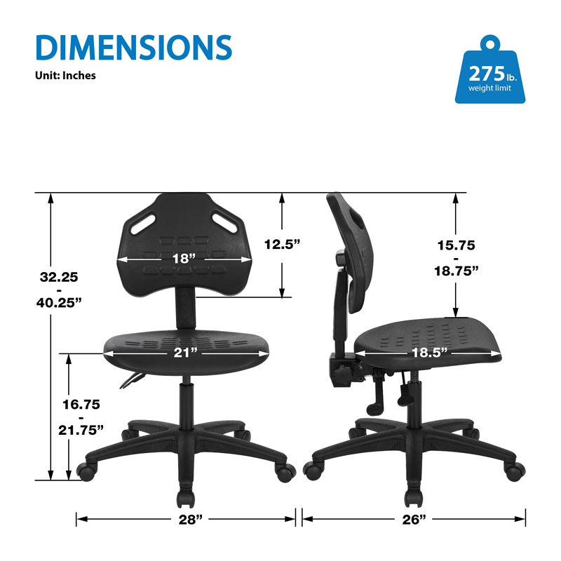 Black Self Skinned Urethane Task Chair Seat with Tilt Back Angel Adjustable