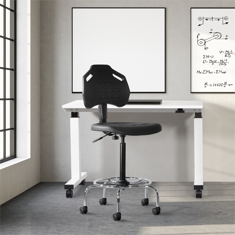 Black Self Skinned Urethane Intermediate Drafting Chair in Chrome Base