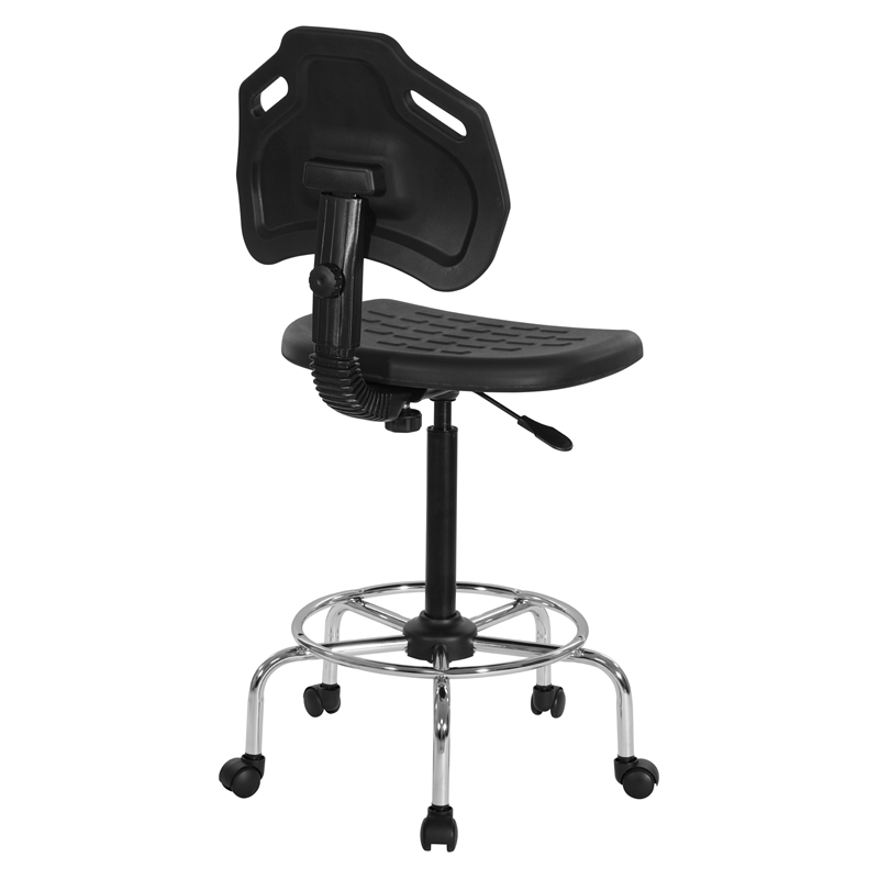Black Self Skinned Urethane Intermediate Drafting Chair in Chrome Base