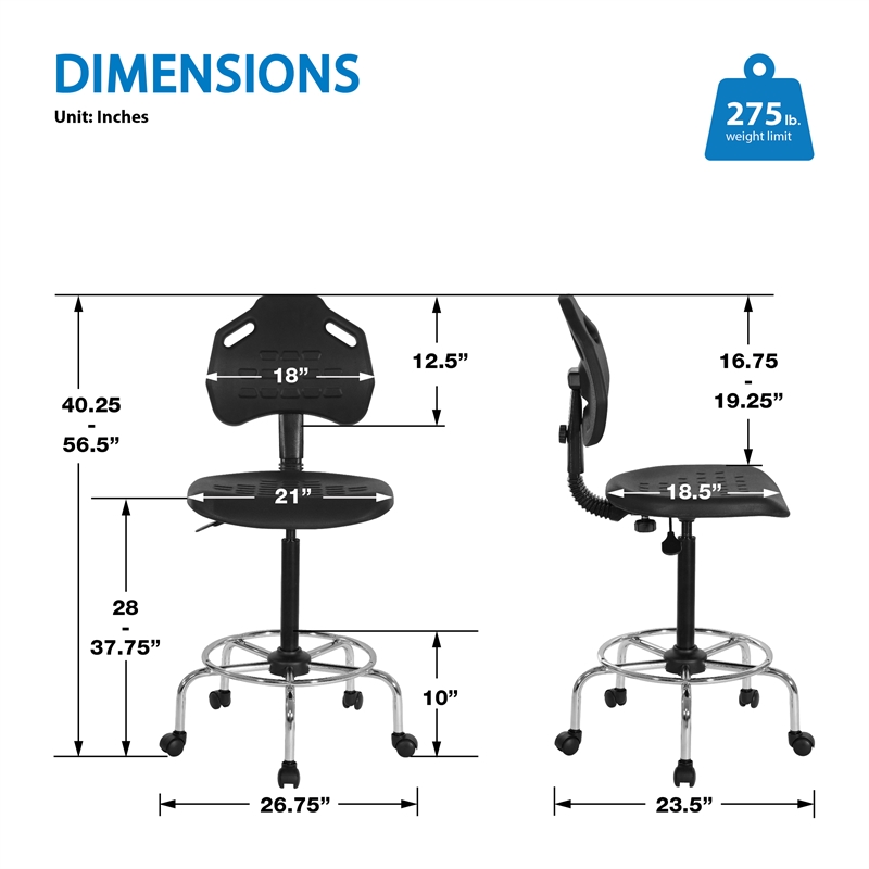 Black Self Skinned Urethane Intermediate Drafting Chair in Chrome Base
