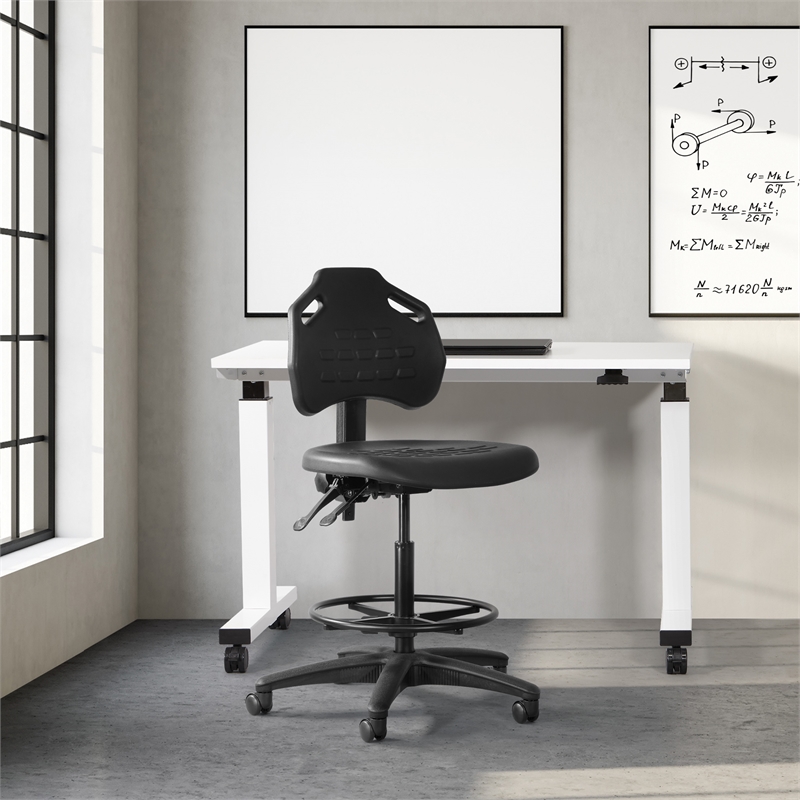 Black Self Skinned Urethane Drafting Chair with Adjustable Black Footrest