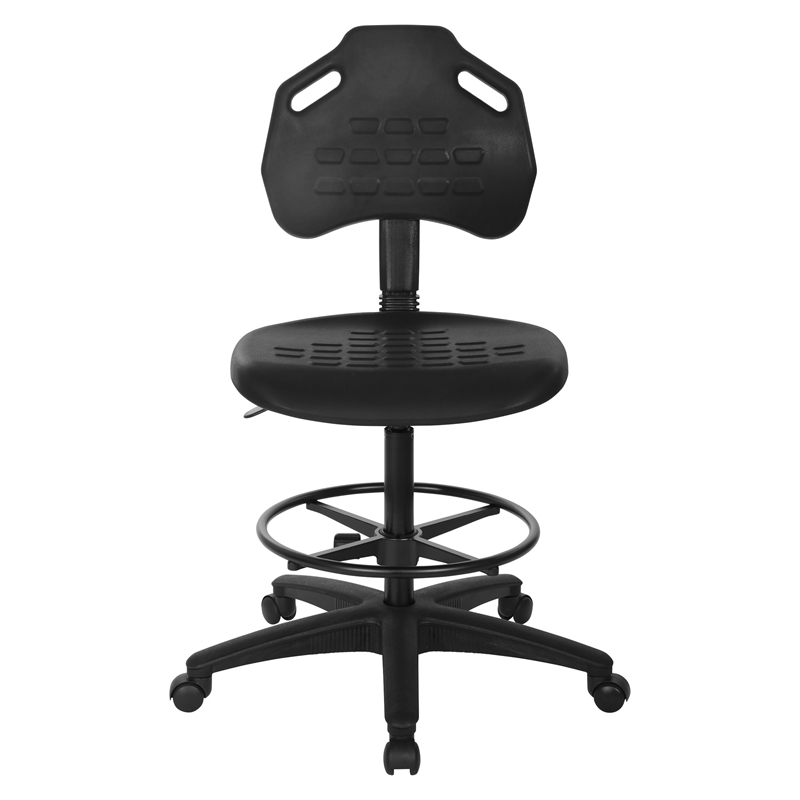Black Self Skinned Urethane Drafting Chair with Adjustable Black Footrest