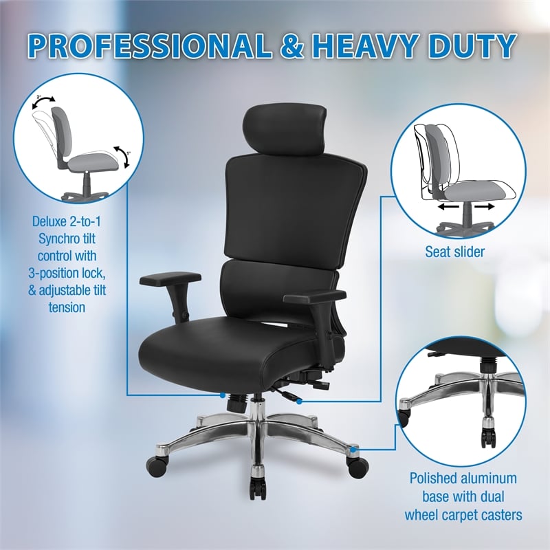 Managers Chair with Dillon Black Fabric Seat and Back and adjustable Headrest