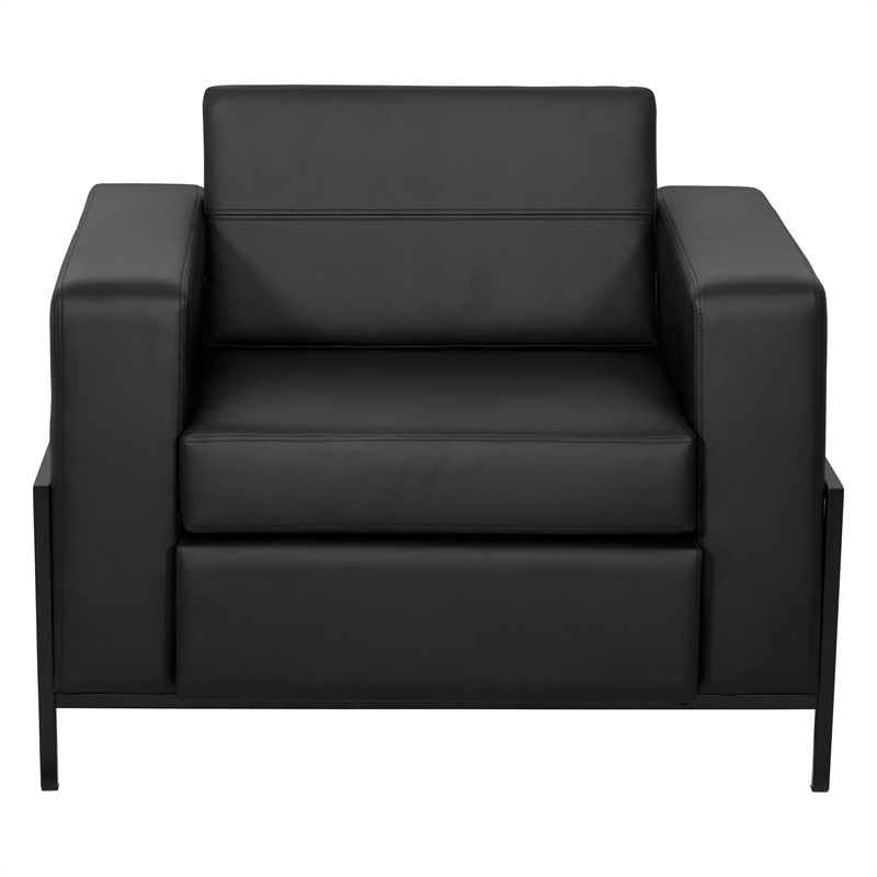 Arctic Armchair in Black Faux Leather Fabric Black Metal Finish Legs