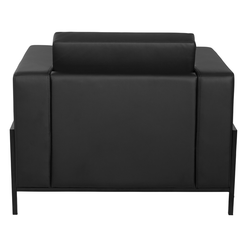 Arctic Armchair in Black Faux Leather Fabric Black Metal Finish Legs