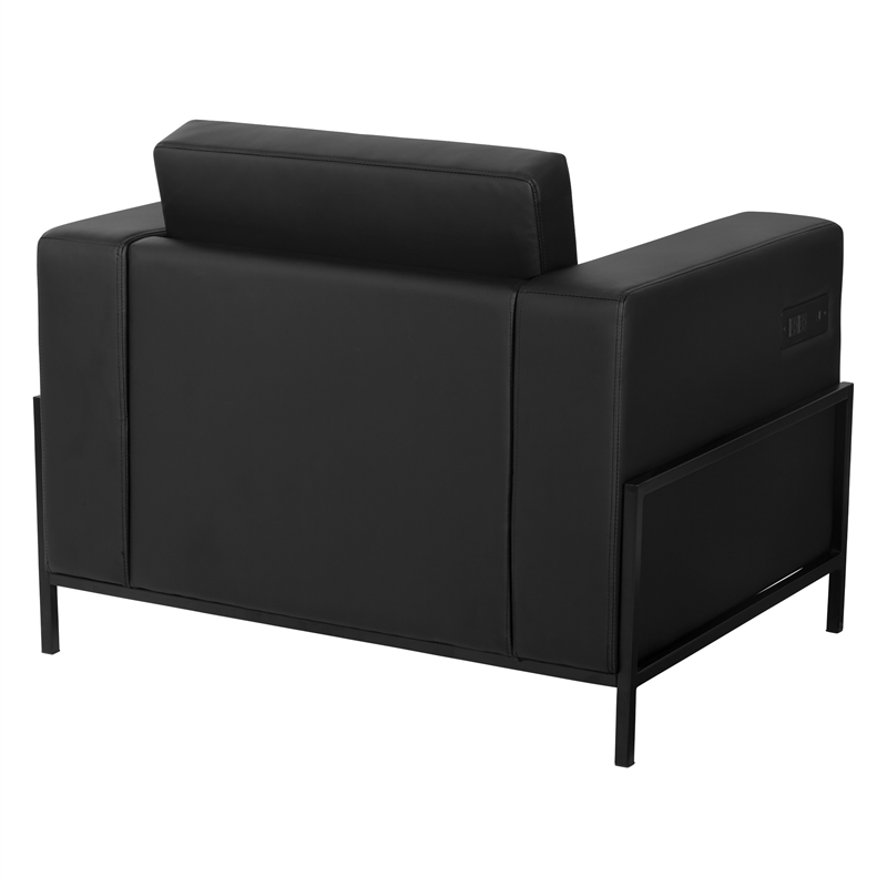 Arctic Armchair in Black Faux Leather Fabric Black Metal Finish Legs