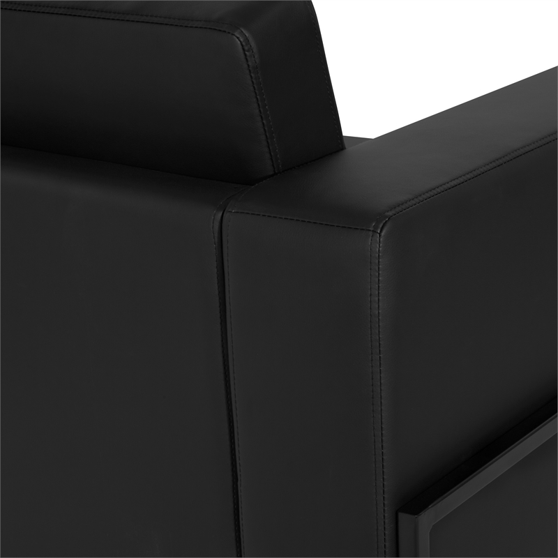 Arctic Armchair in Black Faux Leather Fabric Black Metal Finish Legs