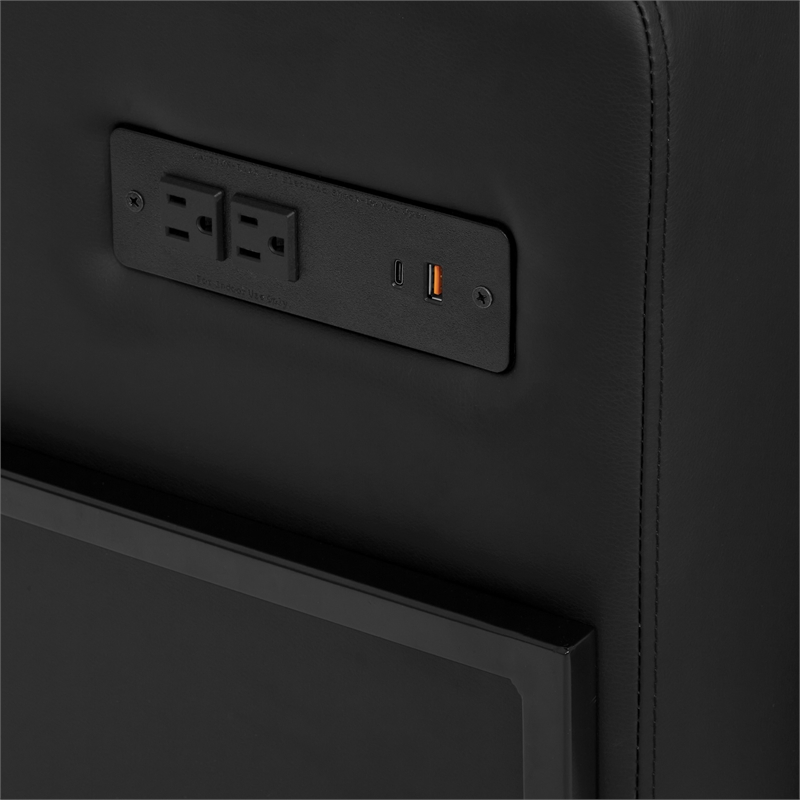 Arctic Armchair in Black Faux Leather Fabric Black Metal Finish Legs