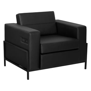 Arctic Armchair in Black Faux Leather Fabric Black Metal Finish Legs