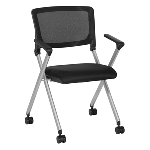 Flex Back Nesting Chair in Silver Finish and Black Mesh Fabric 2-Pack