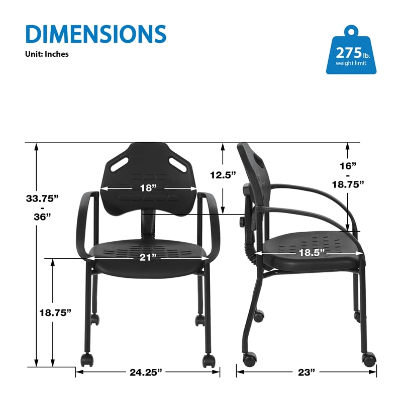 Black Self Skinned Urethane Guest Arm Chair in Black Finish Frame with Casters