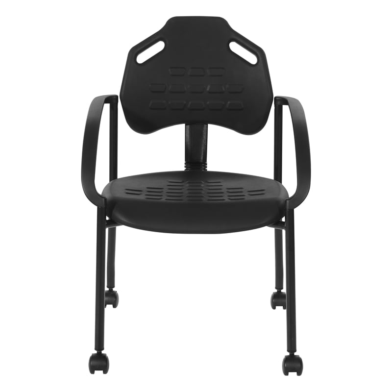 Black Self Skinned Urethane Guest Arm Chair in Black Finish Frame with Casters