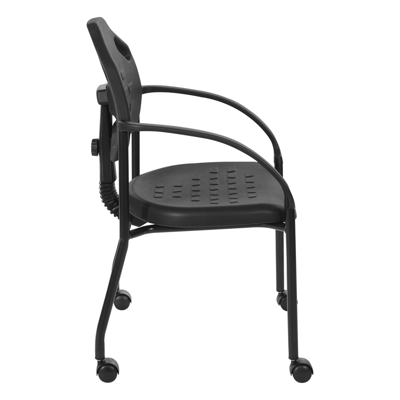 Black Self Skinned Urethane Guest Arm Chair in Black Finish Frame with Casters