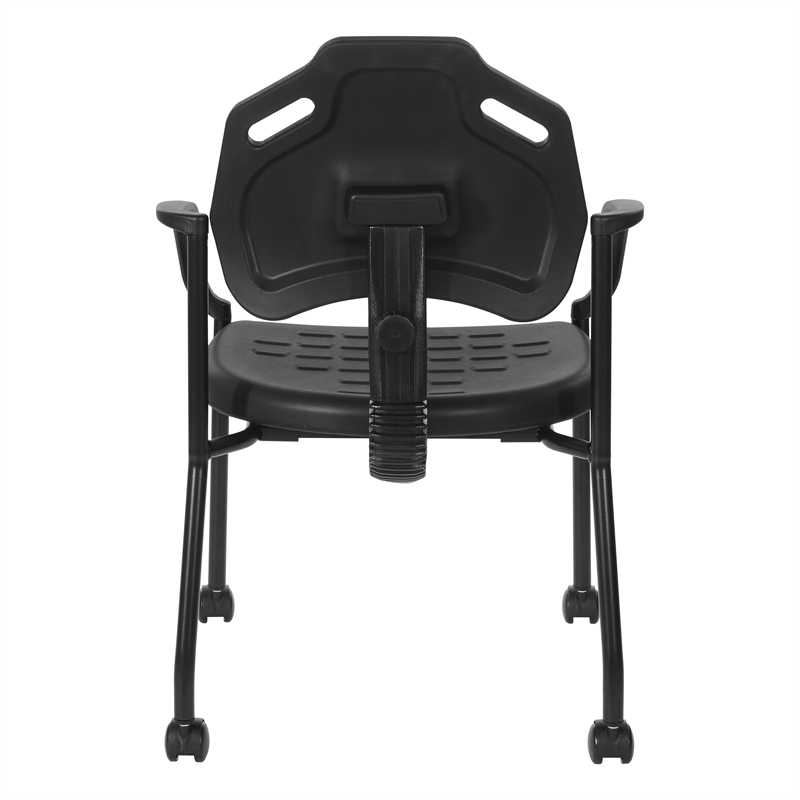 Black Self Skinned Urethane Guest Arm Chair in Black Finish Frame with Casters