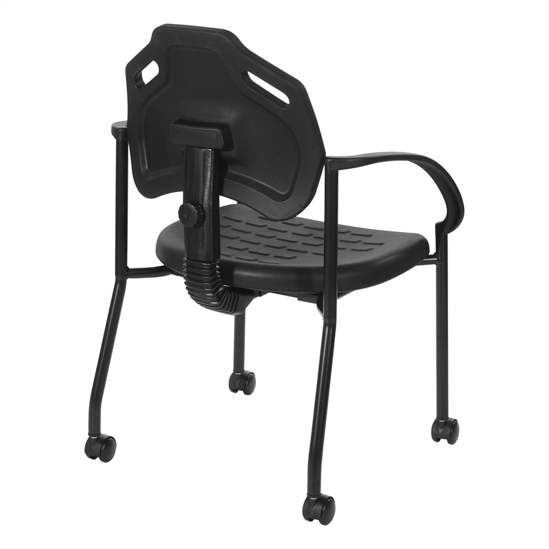 Black Self Skinned Urethane Guest Arm Chair in Black Finish Frame with Casters