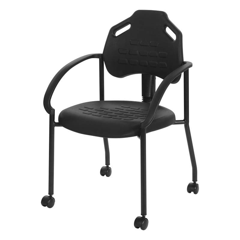 Black Self Skinned Urethane Guest Arm Chair in Black Finish Frame with Casters