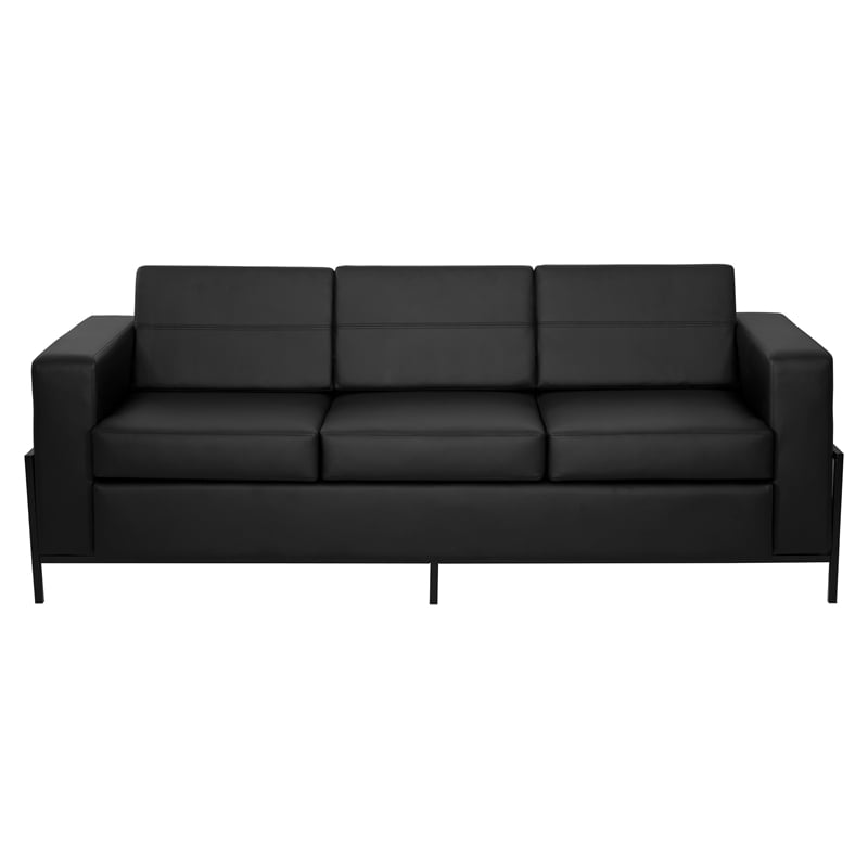 Arctic Sofa in Black Faux Leather Black Metal Finish Legs