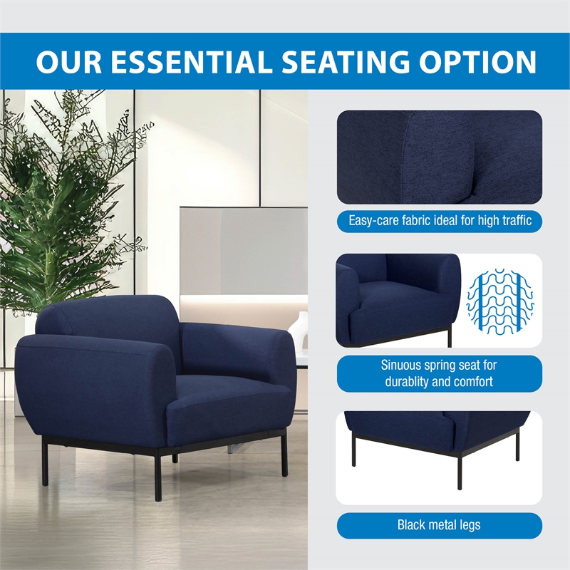 Delta Armchair in Navy Fabric with Black Metal Legs