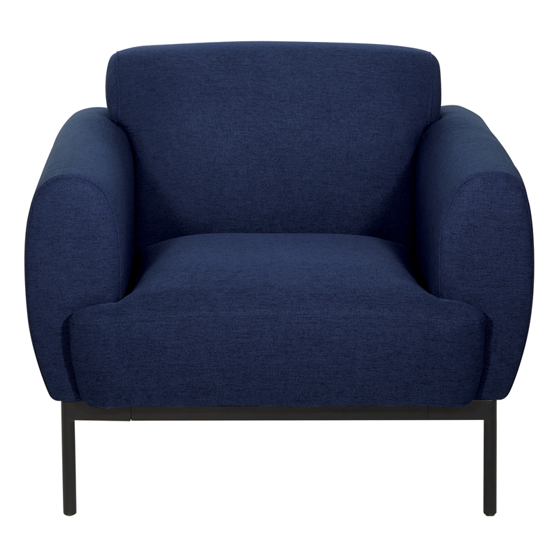 Delta Armchair in Navy Fabric with Black Metal Legs