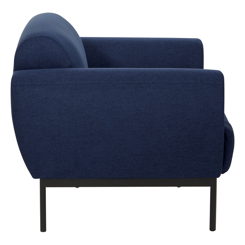 Delta Armchair in Navy Fabric with Black Metal Legs