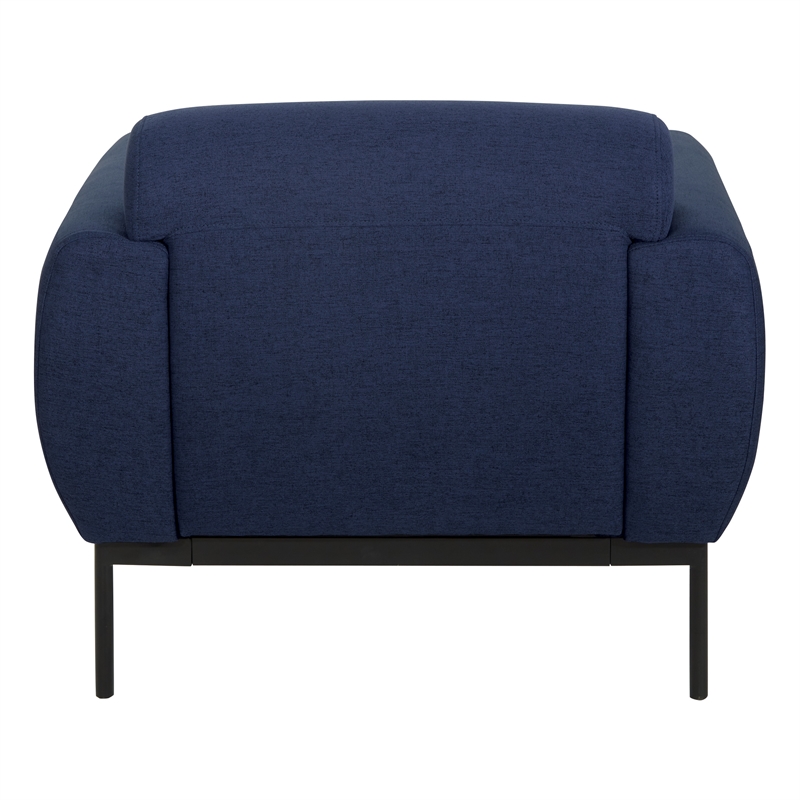 Delta Armchair in Navy Fabric with Black Metal Legs