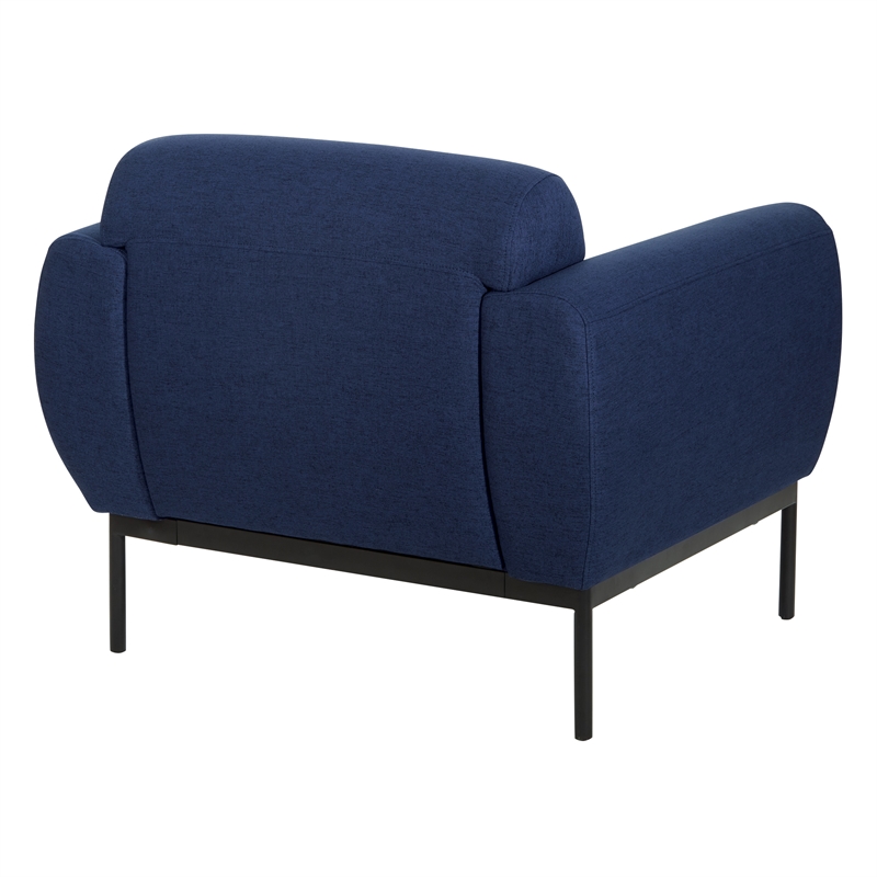 Delta Armchair in Navy Fabric with Black Metal Legs