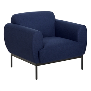 Delta Armchair in Navy Fabric with Black Metal Legs
