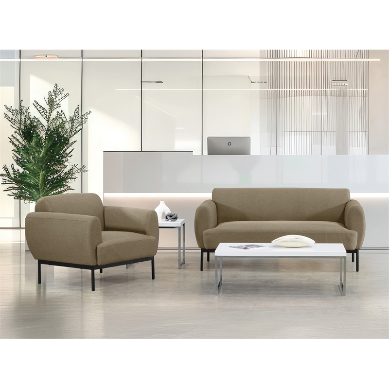 Delta Armchair in Taupe Fabric with Black Metal Legs