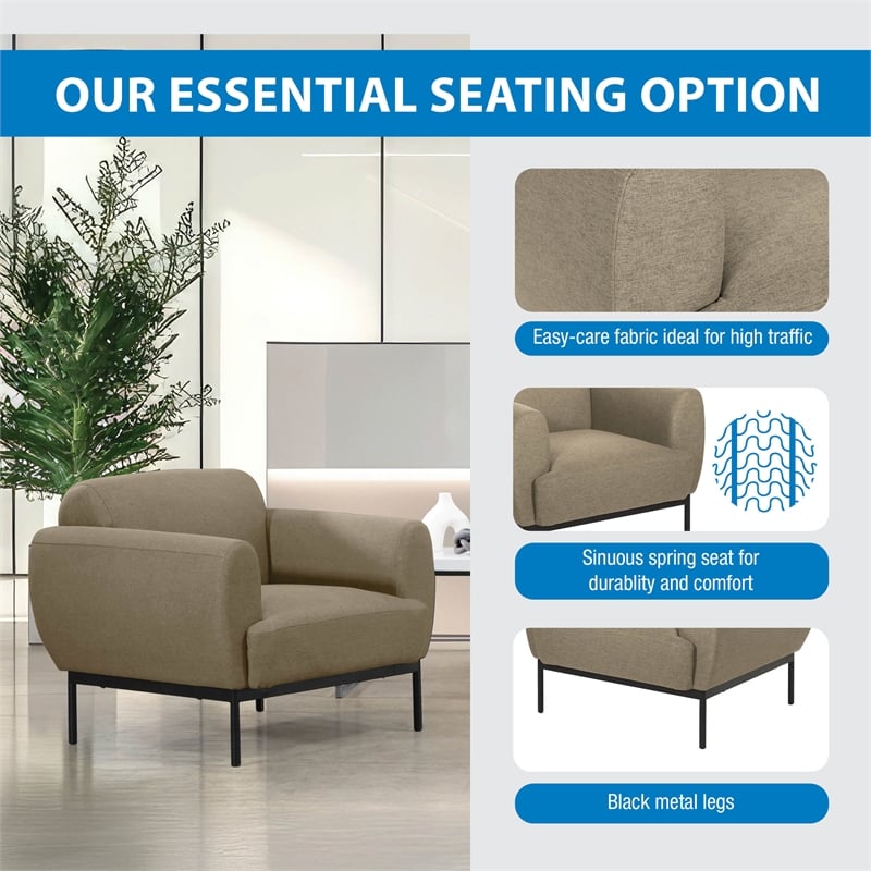 Delta Armchair in Taupe Fabric with Black Metal Legs