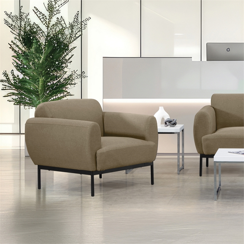 Delta Armchair in Taupe Fabric with Black Metal Legs