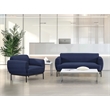 Delta Sofa in Navy Fabric with Black Metal Legs