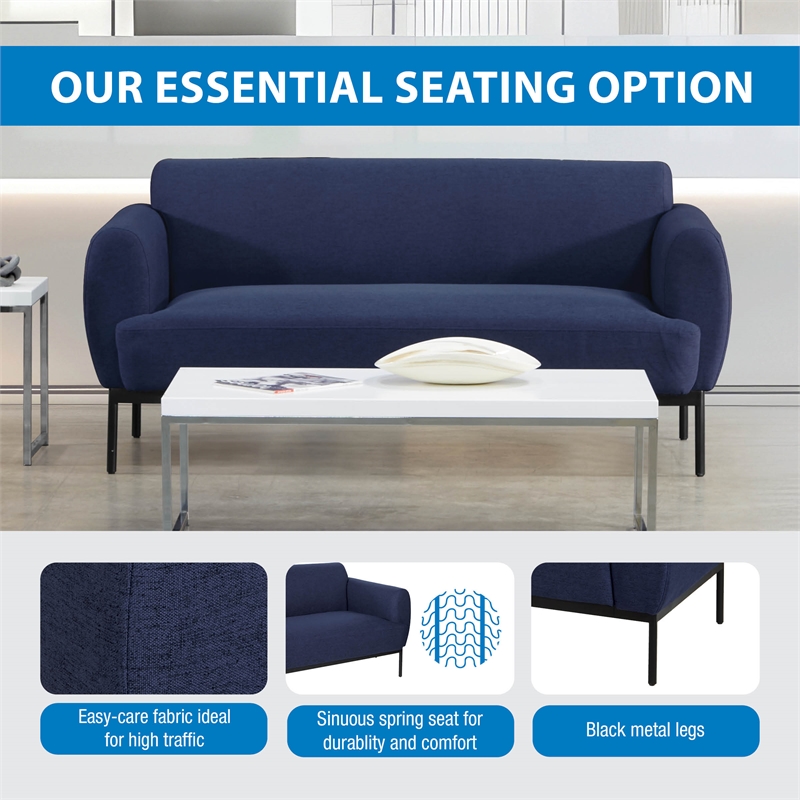 Delta Sofa in Navy Fabric with Black Metal Legs