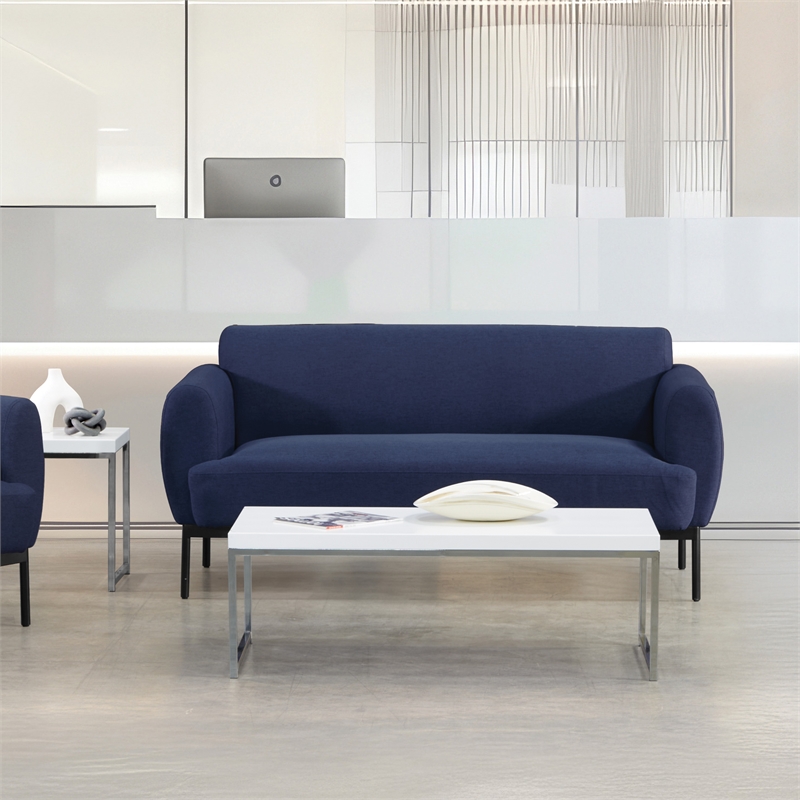 Delta Sofa in Navy Fabric with Black Metal Legs