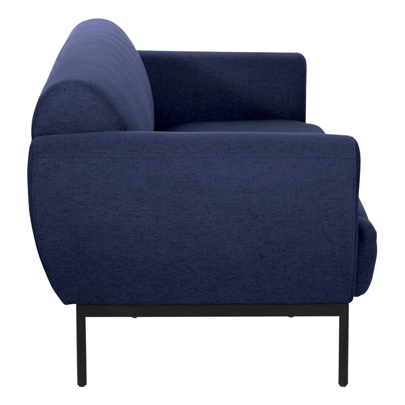 Delta Sofa in Navy Fabric with Black Metal Legs